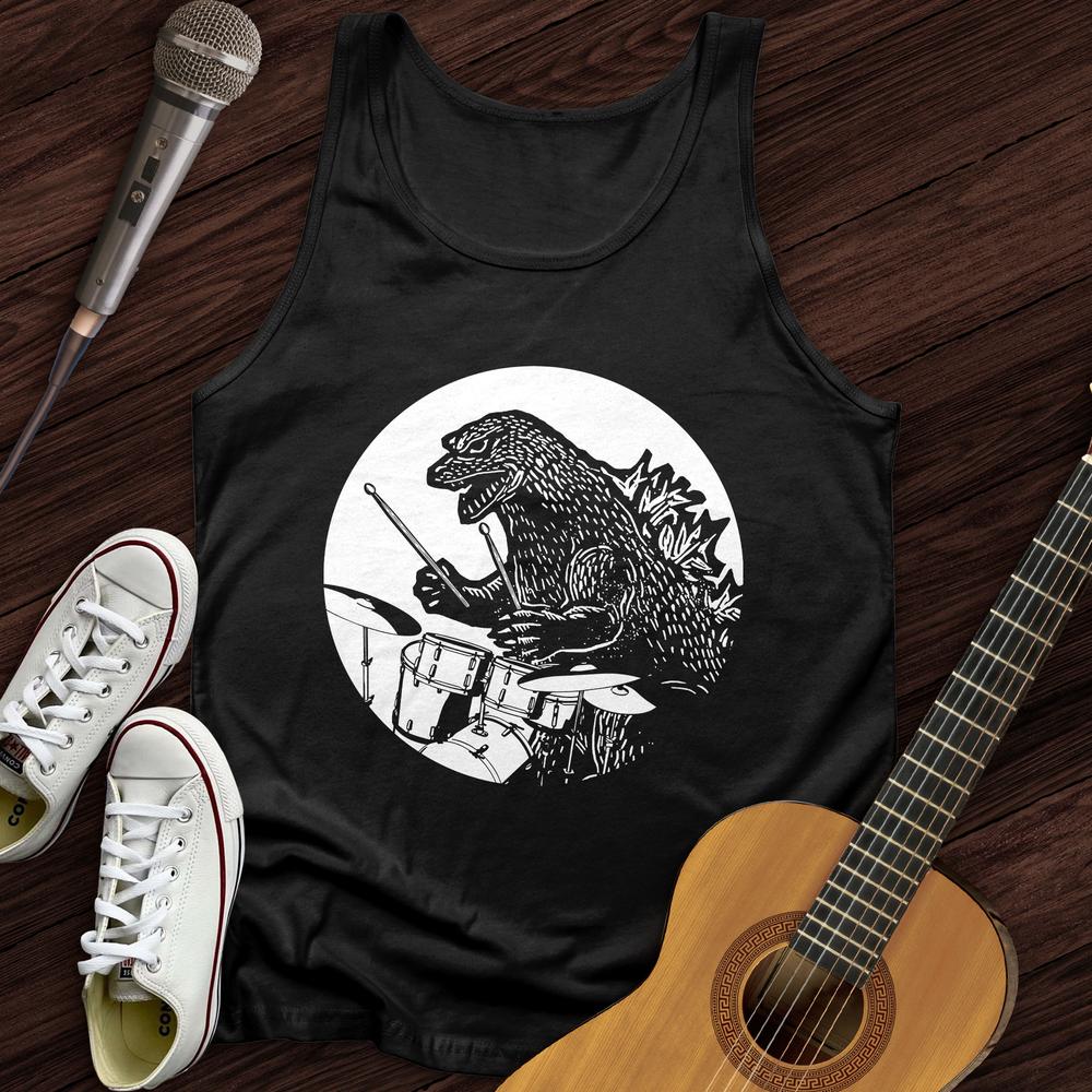 Printify Tank Top Black / XS Dino Playing Drums Unisex Tank Top