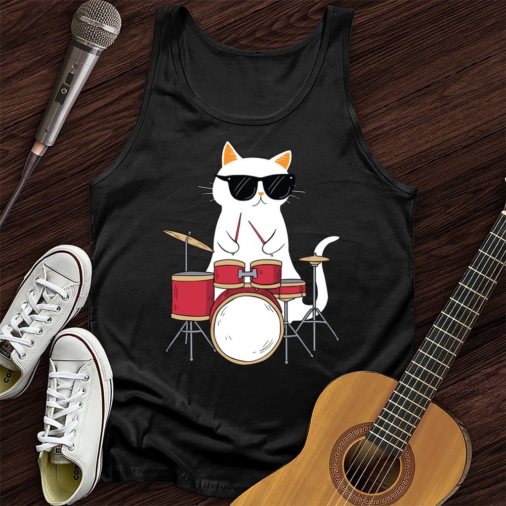 Printify Tank Top Black / XS Drummer Cat Tank Top