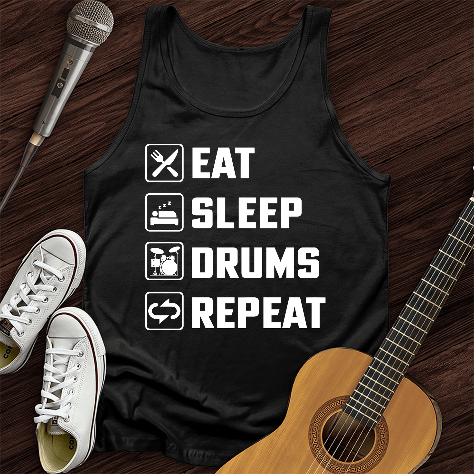 Printify Tank Top Black / XS Eat, Sleep, Drums, Repeat Tank Top