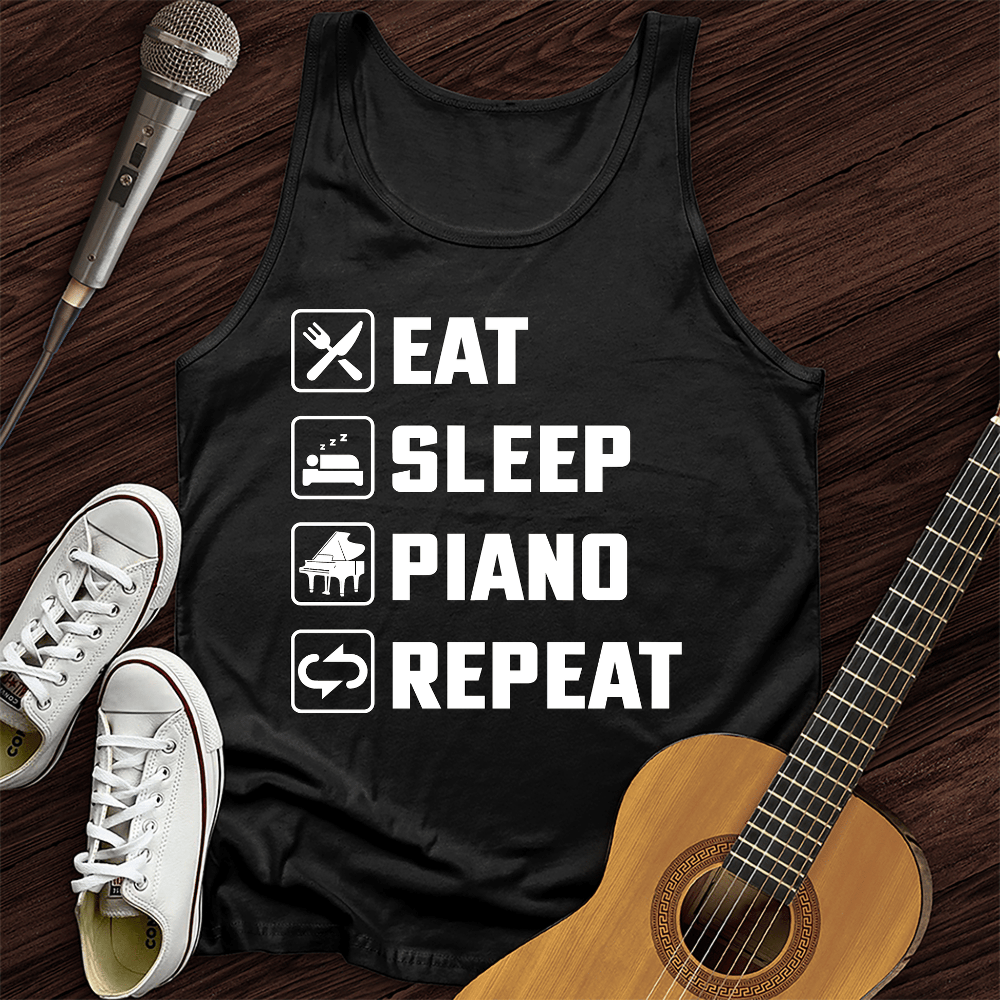 Printify Tank Top Black / XS Eat, Sleep, Piano, Repeat Tank Top