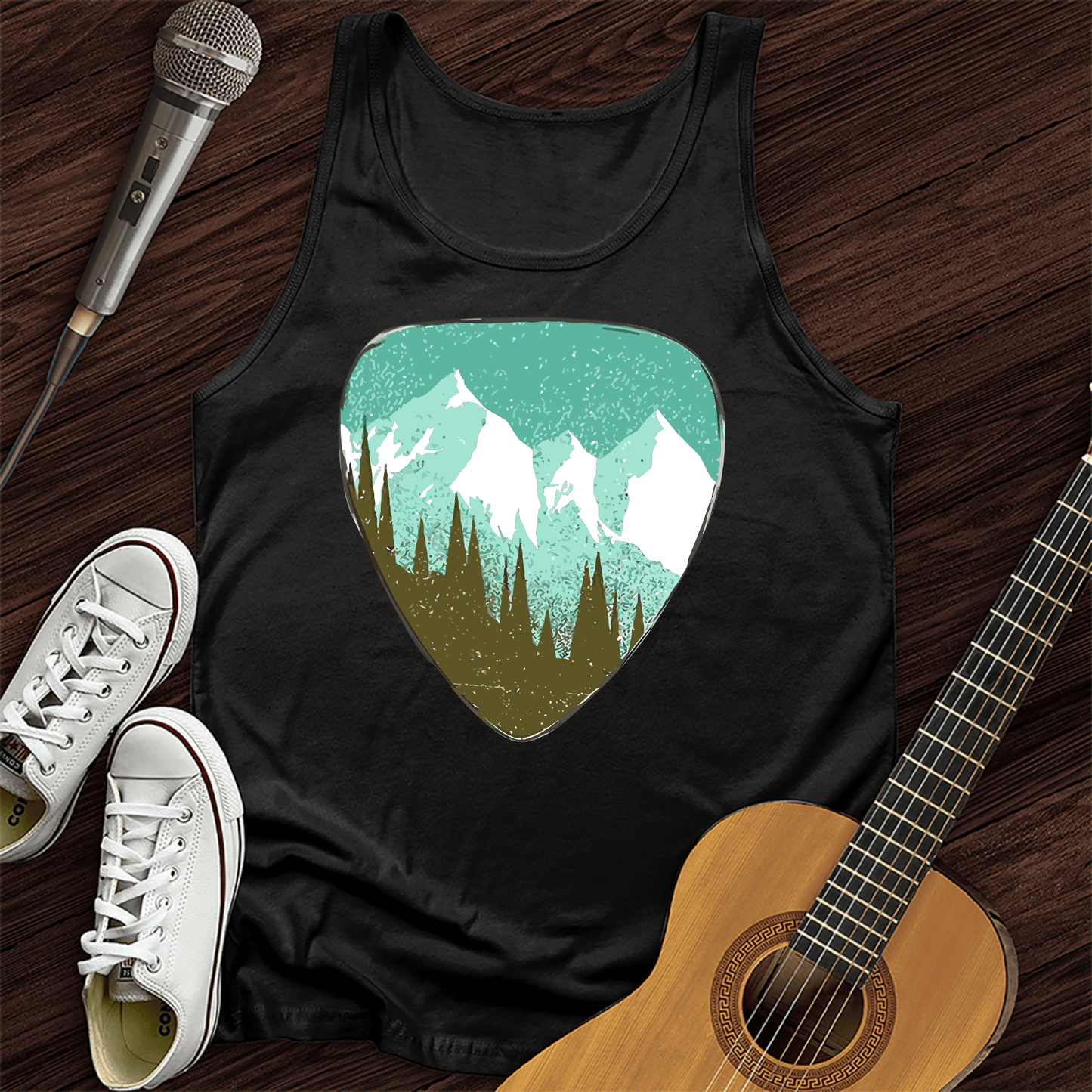 Printify Tank Top Black / XS Mountain Guitar Pick Unisex Tank Top