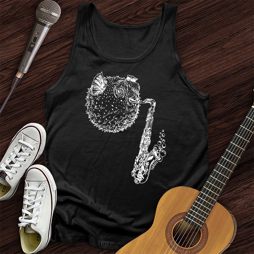 Printify Tank Top Black / XS Puffer Fish Saxophone Unisex Tank Top