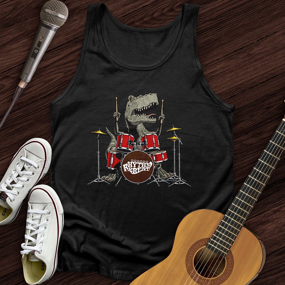 Printify Tank Top Black / XS T-Rex Playing Drums Unisex Tank Top