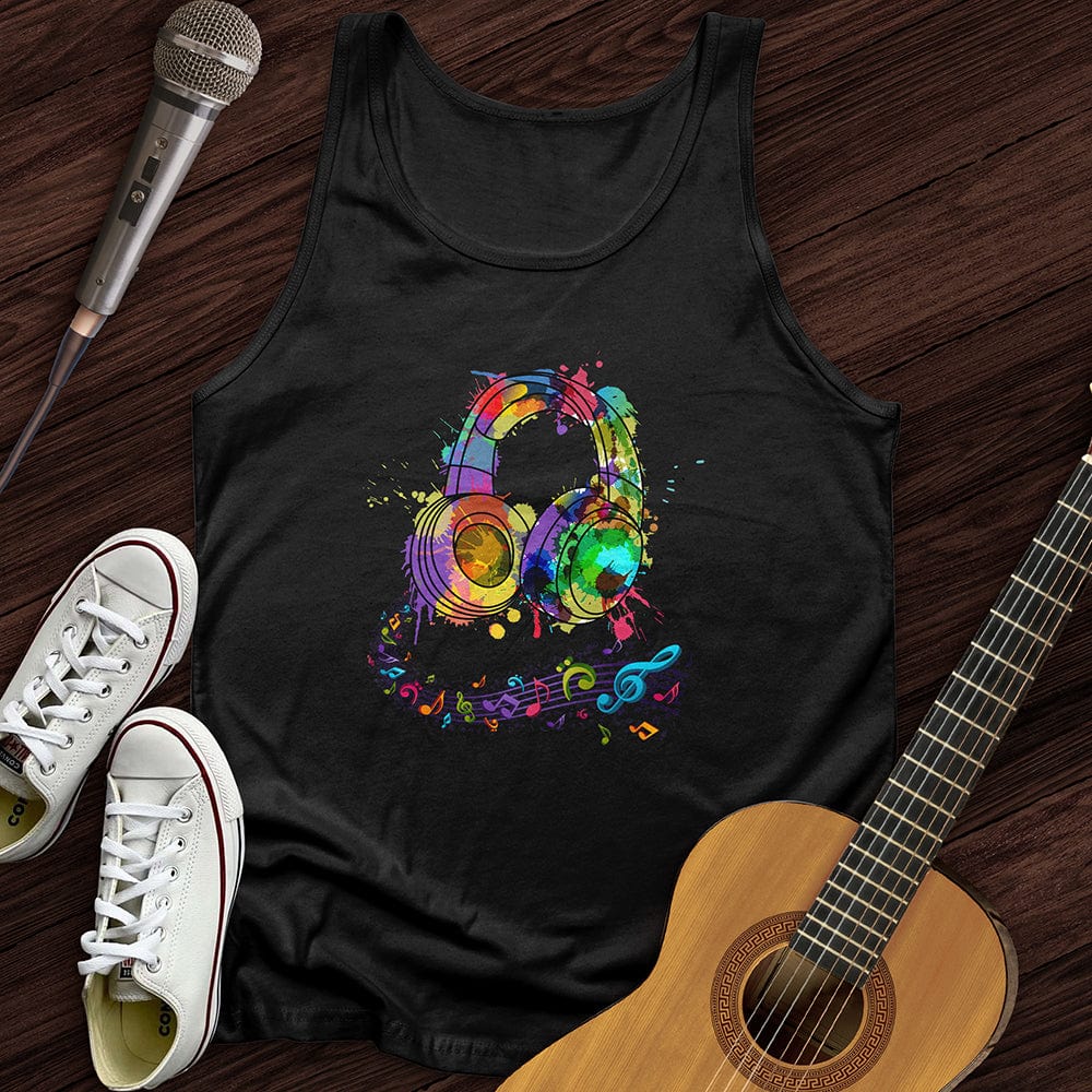 Printify Tank Top Black / XS Watercolor Headphones Unisex Tank Top