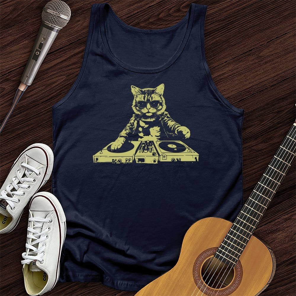 Printify Tank Top Navy / XS Cat DJ Unisex Tank Top