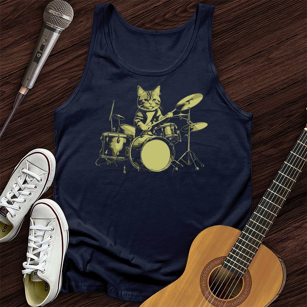 Printify Tank Top Navy / XS Cat Drums Unisex Tank Top