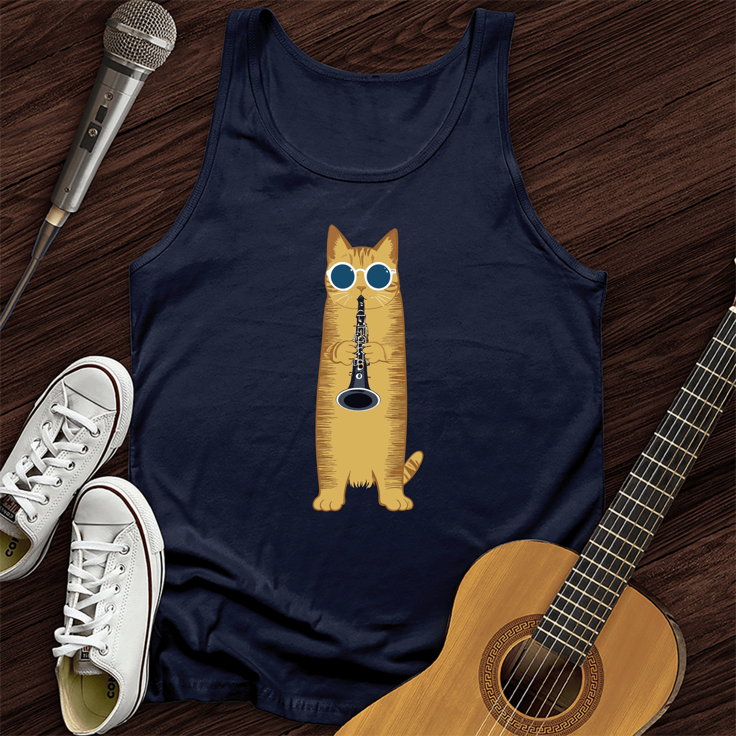 Printify Tank Top Navy / XS Cat Playing The Clarinet Tank Top