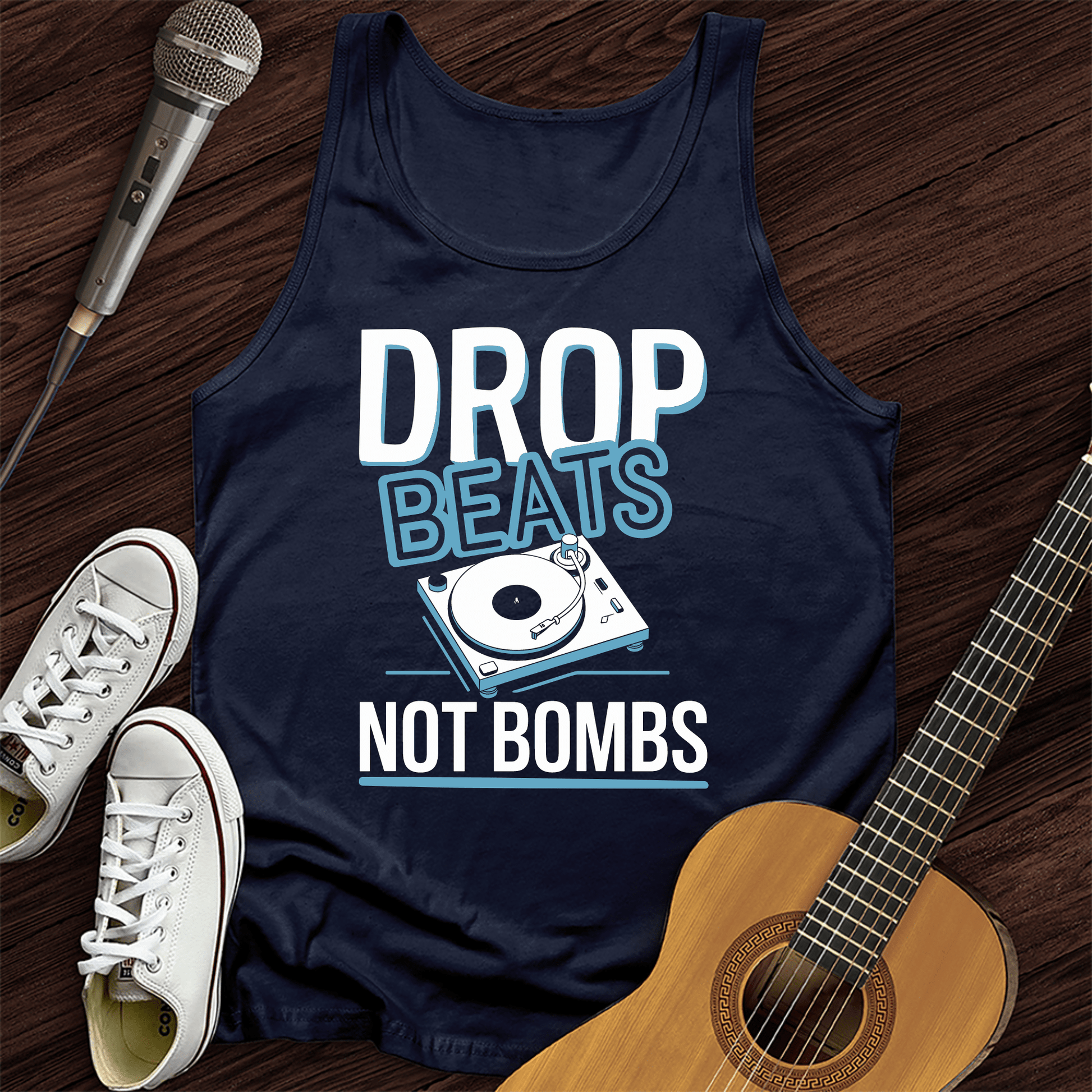 Printify Tank Top Navy / XS Drop Beats Not Bomb Tank Top