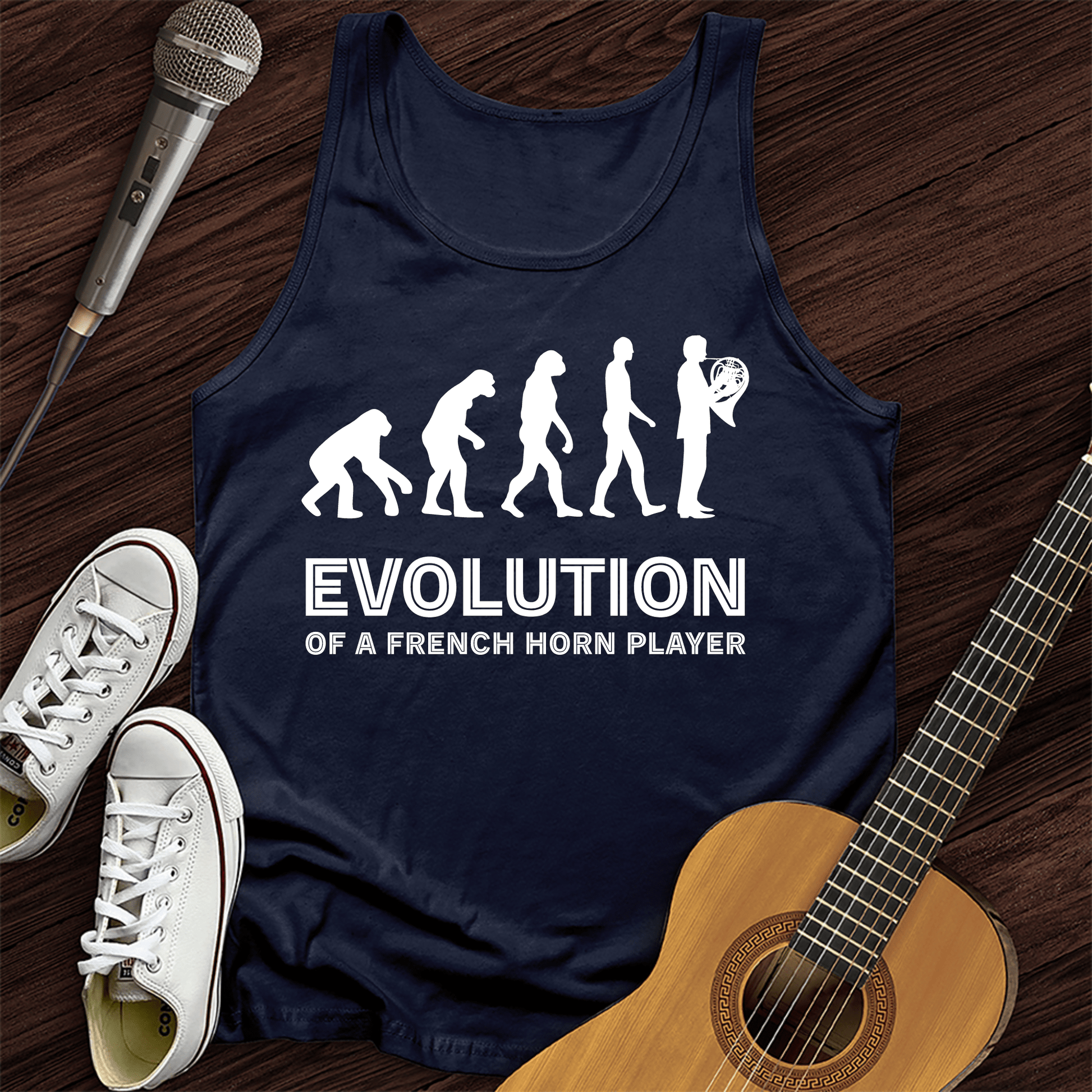 Printify Tank Top Navy / XS Evolution Of A French Horn Player Tank Top