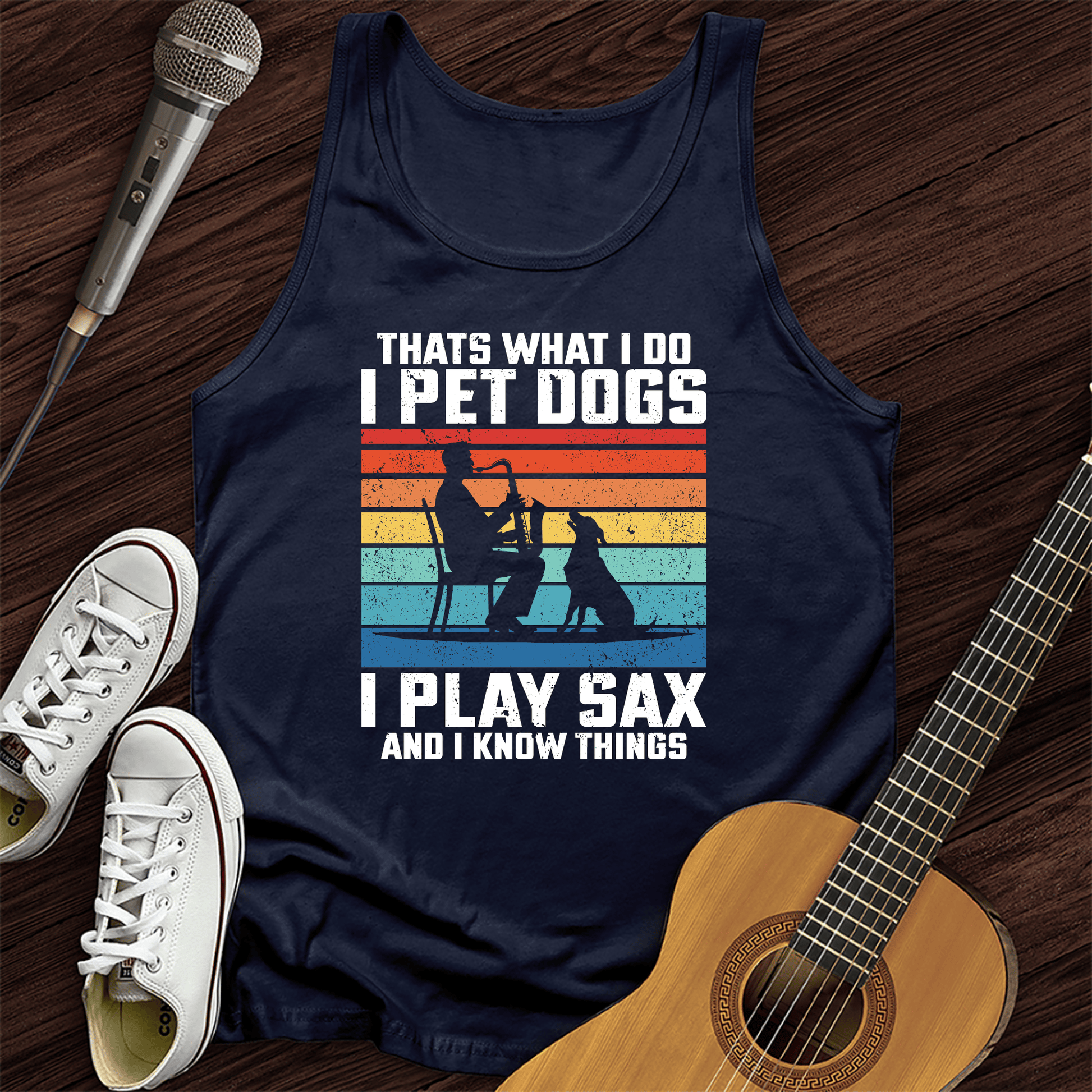 Printify Tank Top Navy / XS I Pet Dogs With Sax Tank Top