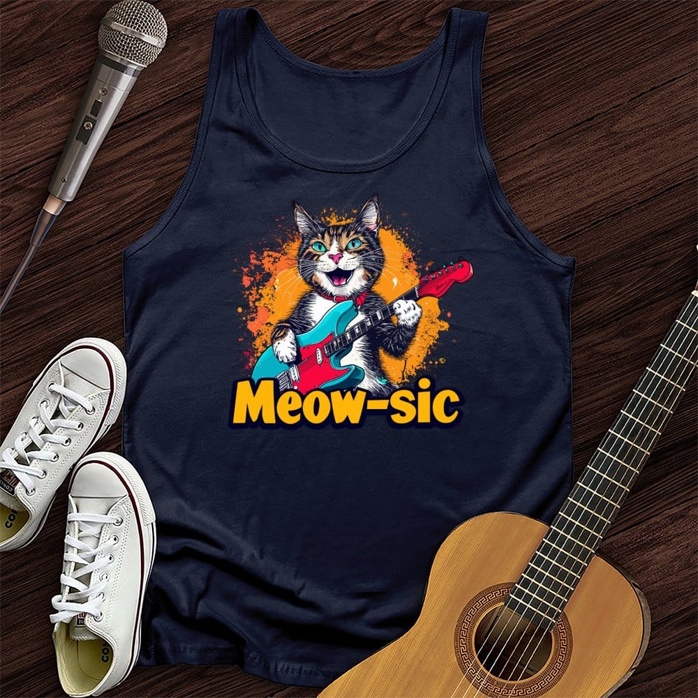 Printify Tank Top Navy / XS Music Meow Unisex Tank Top