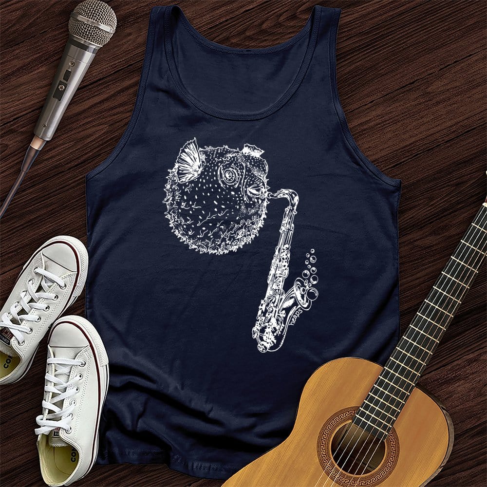 Printify Tank Top Navy / XS Puffer Fish Saxophone Unisex Tank Top