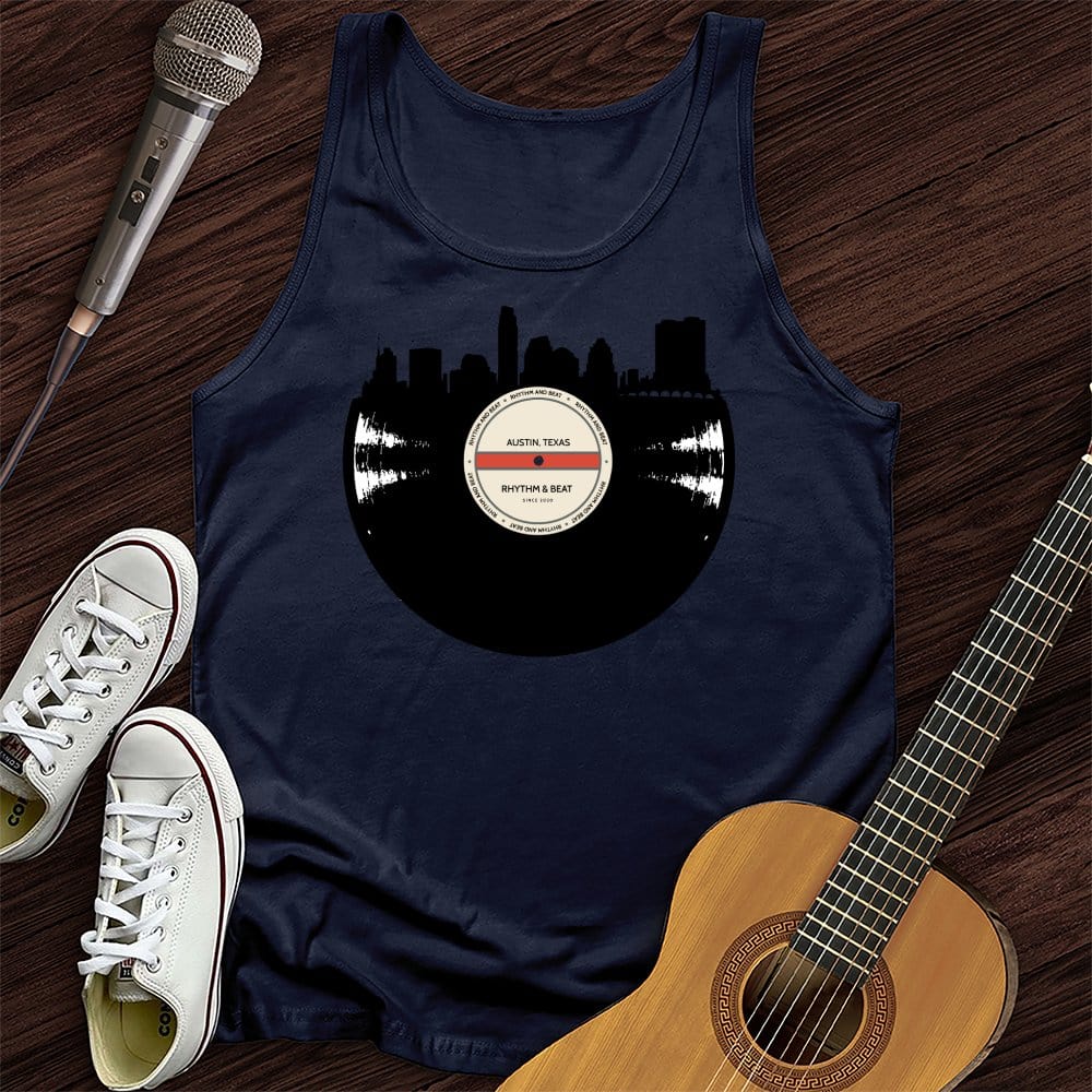 Printify Tank Top Navy / XS Vinyl Skyline Austin Unisex Tank