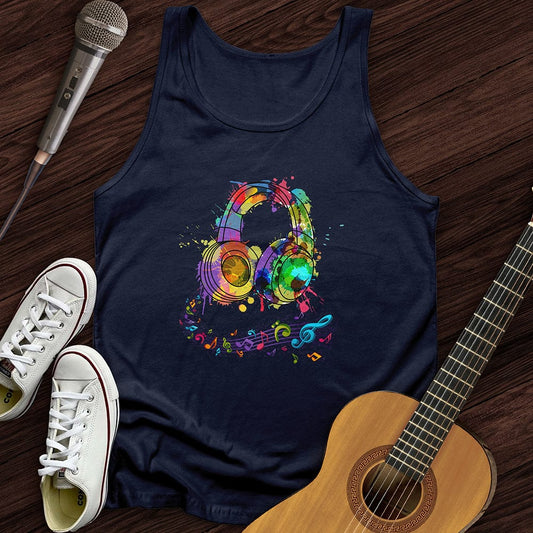 Printify Tank Top Navy / XS Watercolor Headphones Unisex Tank Top