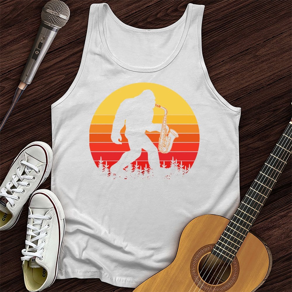 Printify Tank Top White / XS BigFoot Playing Sax Unisex Tank Top