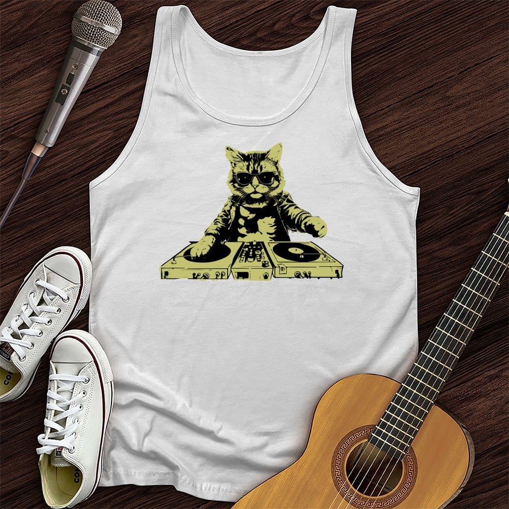 Printify Tank Top White / XS Cat DJ Unisex Tank Top