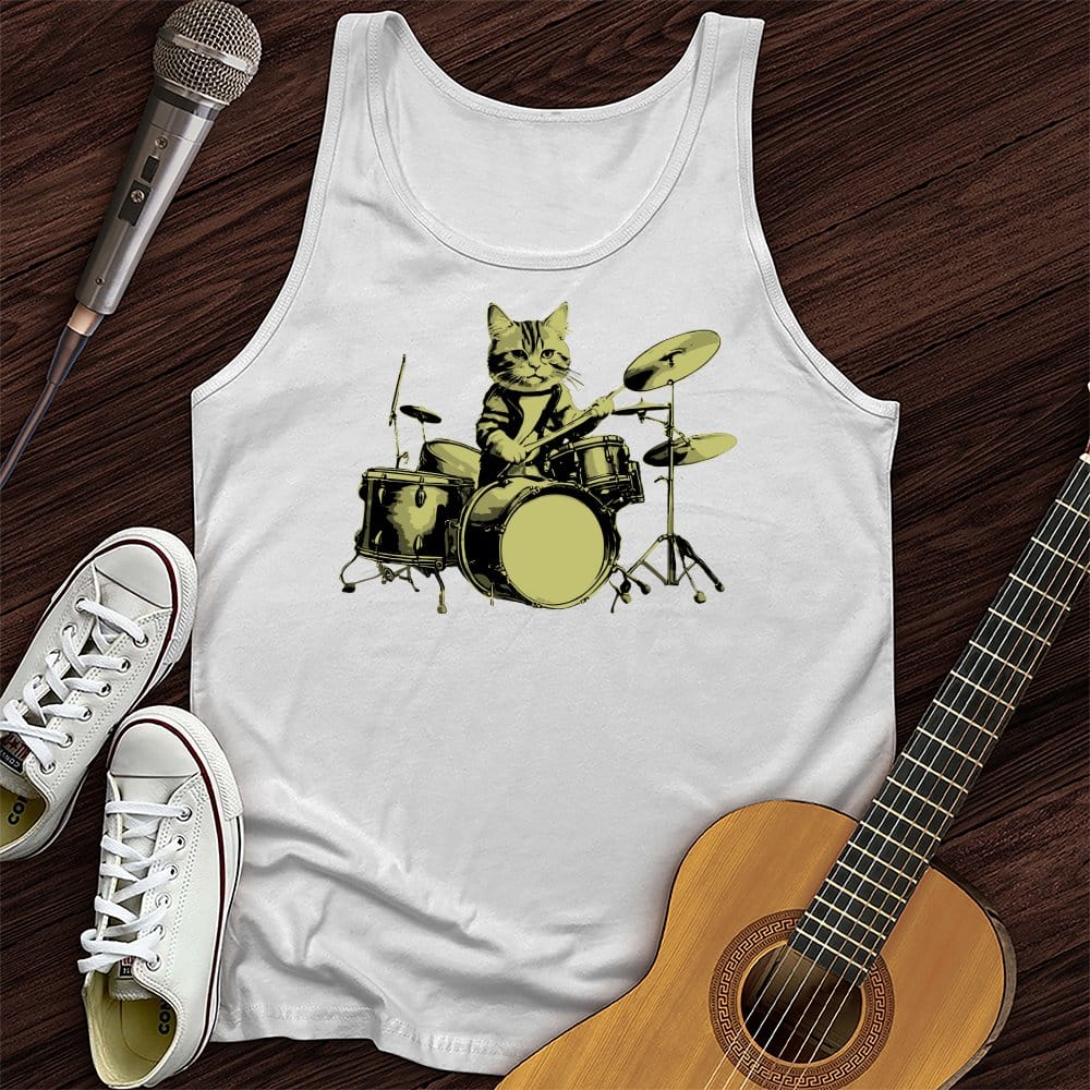 Printify Tank Top White / XS Cat Drums Unisex Tank Top