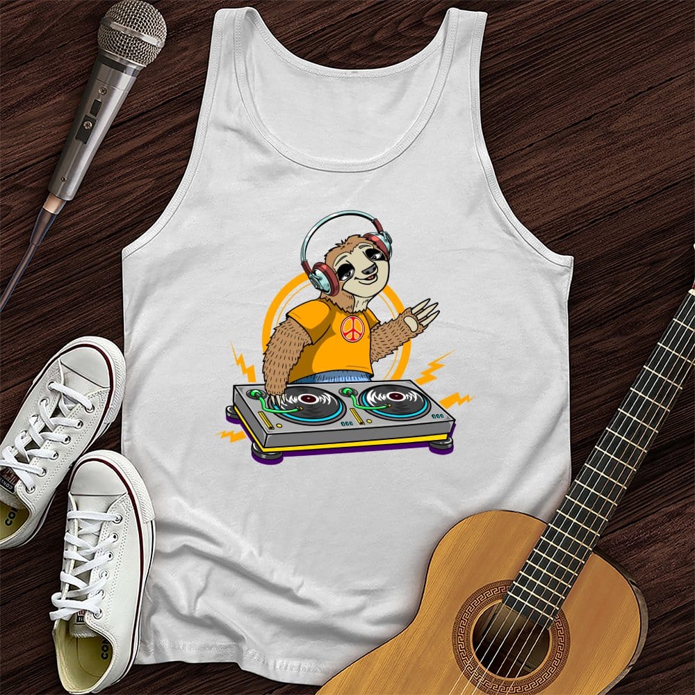 Printify Tank Top White / XS DJ Sloth Unisex Tank Top