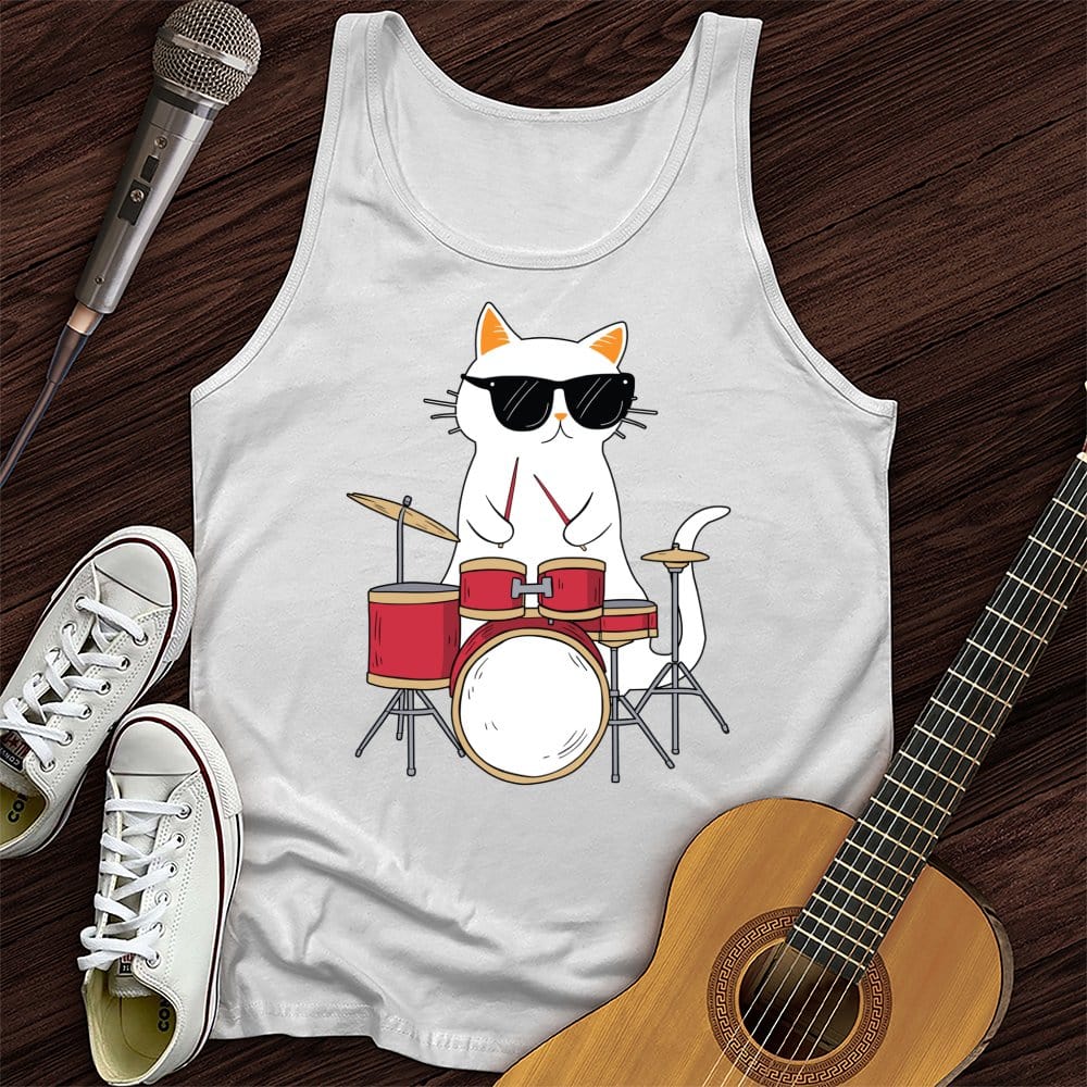 Printify Tank Top White / XS Drummer Cat Tank Top