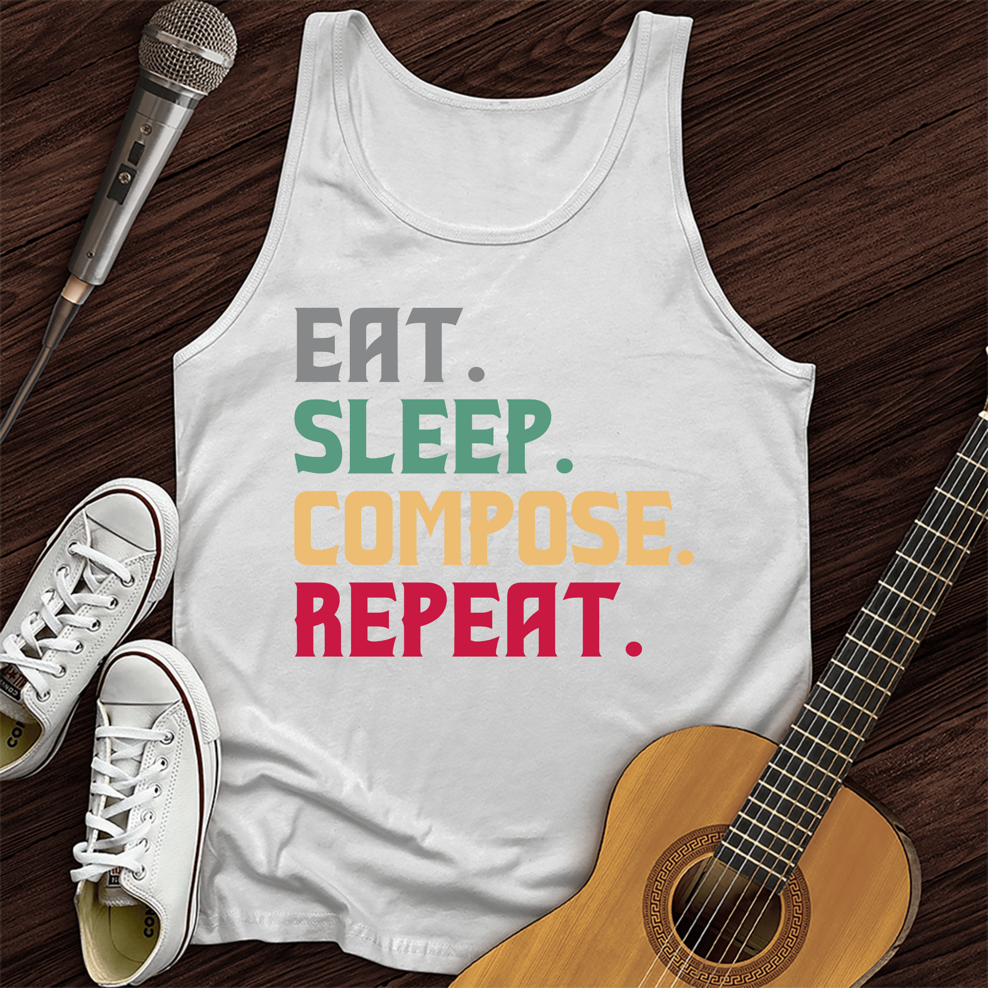 Printify Tank Top White / XS Eat, Sleep, Compose, Repeat Tank Top