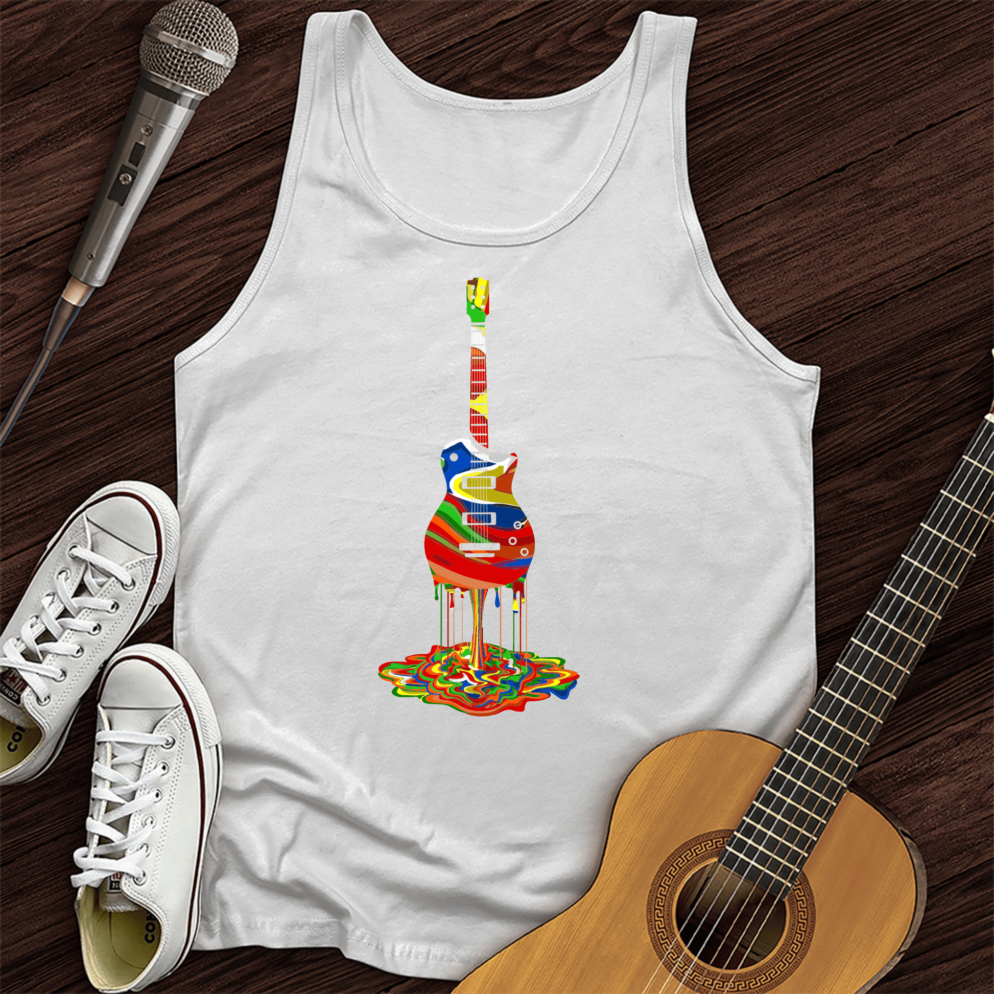 Printify Tank Top White / XS Melting Guitar Unisex Tank Top