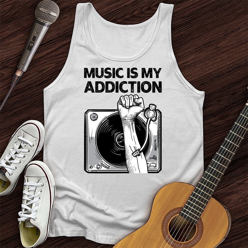 Printify Tank Top White / XS Music Is My Addiction Unisex Tank Top