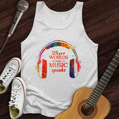 Printify Tank Top White / XS Music Speaks Unisex Tank Top