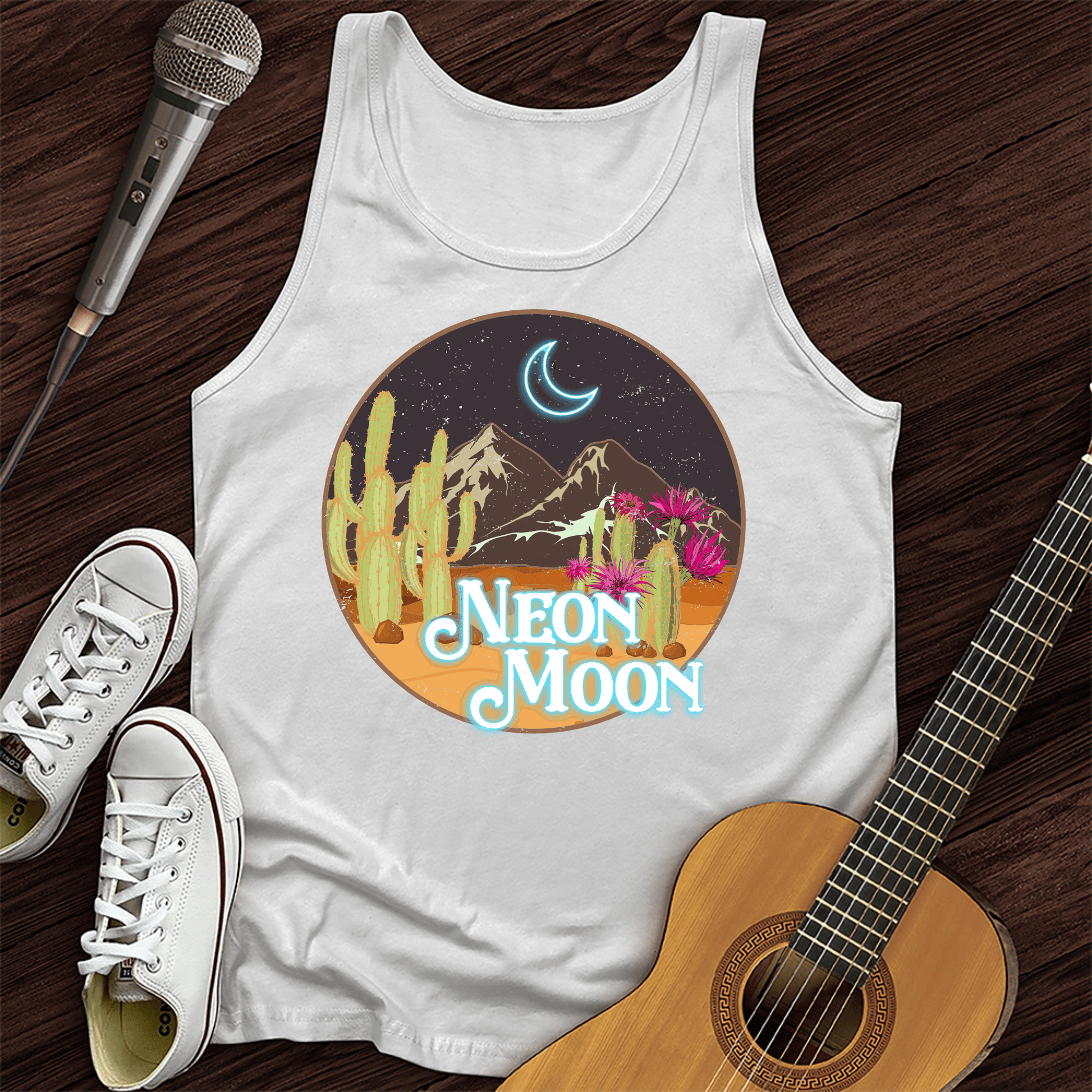 Printify Tank Top White / XS Neon Moon Unisex Tank Top