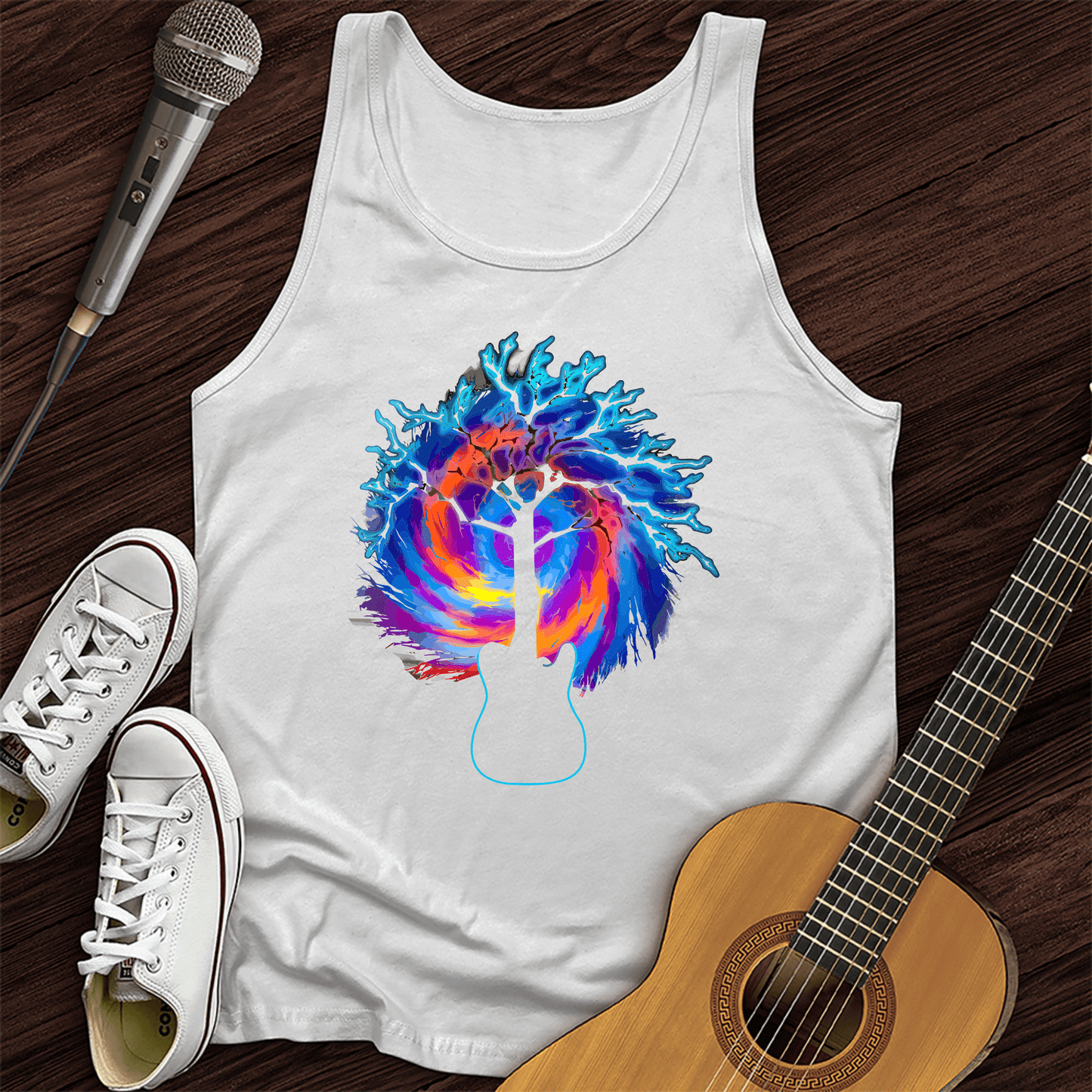 Printify Tank Top White / XS Psychedelic Tree Guitar Tank Top