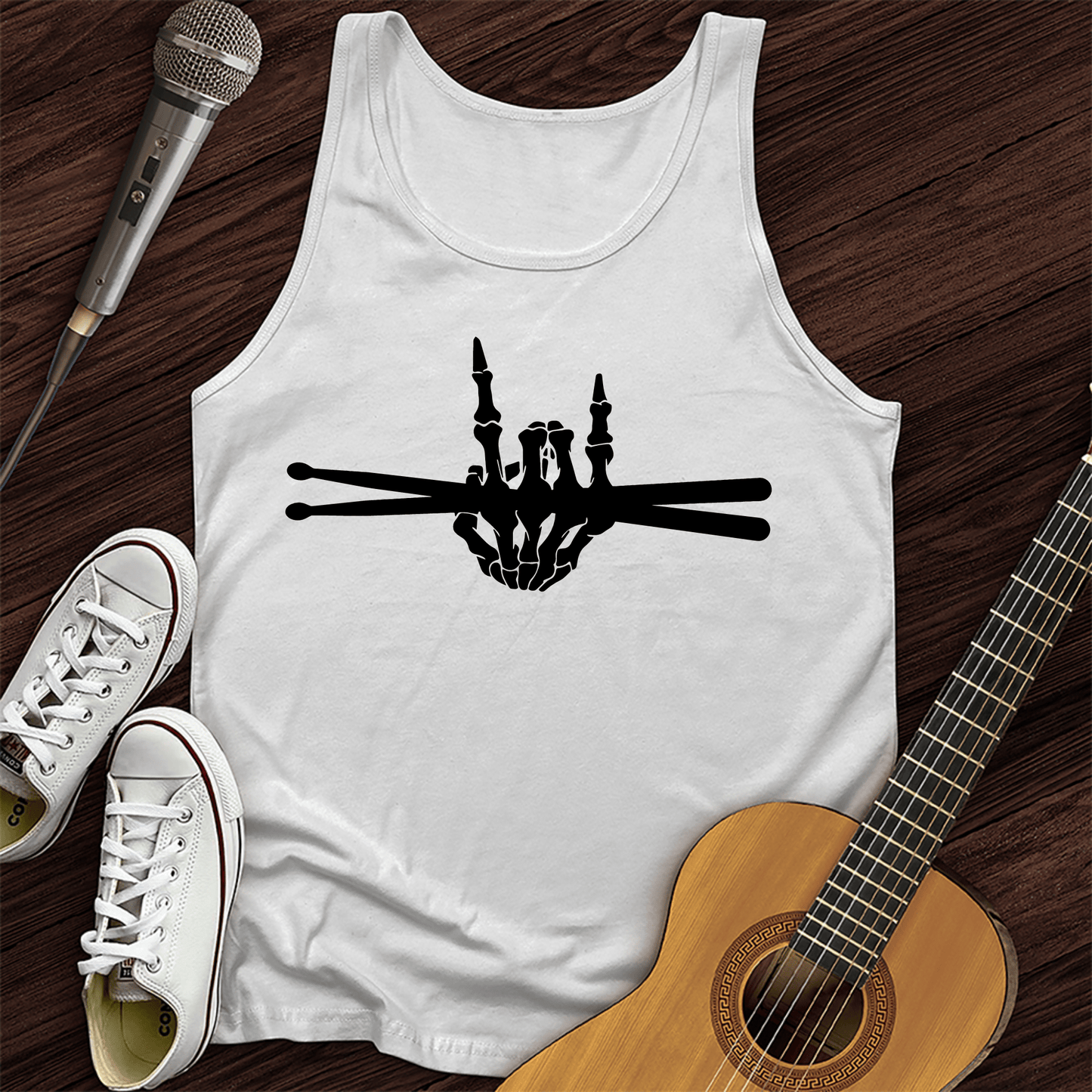 Printify Tank Top White / XS Skeleton Drummer Unisex Tank Top