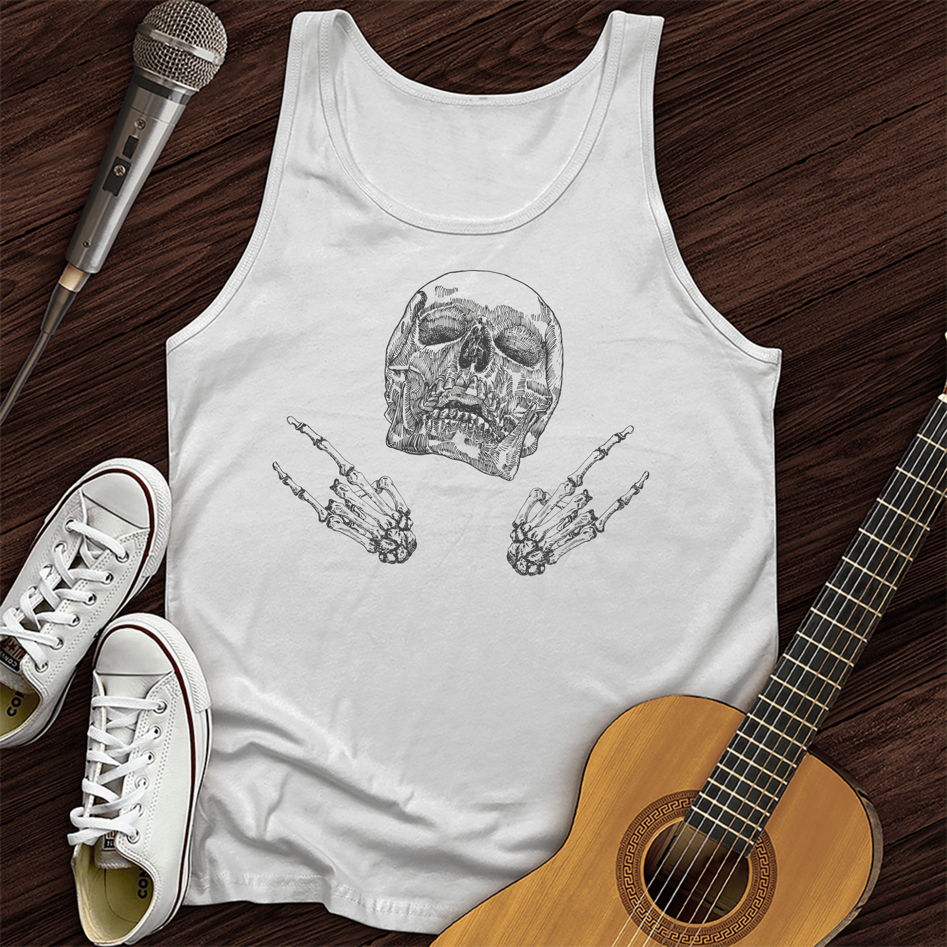 Printify Tank Top White / XS Skeleton Rock On Unisex Tank Top