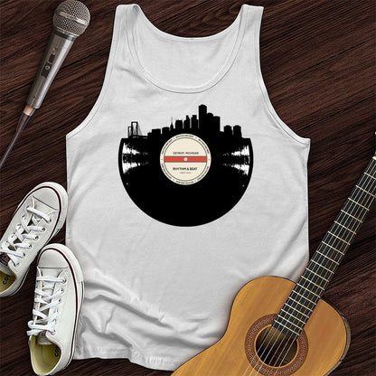 Printify Tank Top White / XS Vinyl Skyline Detroit Unisex Tank