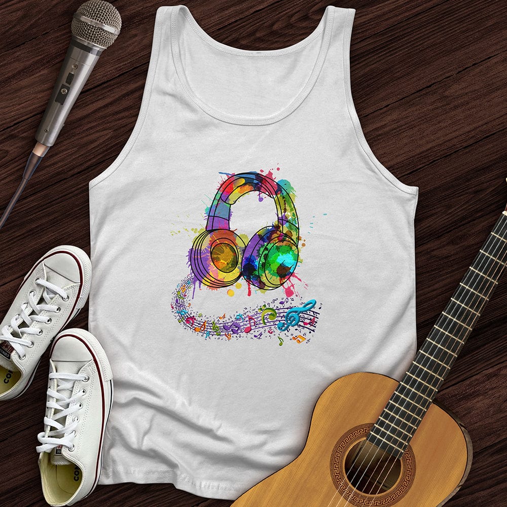 Printify Tank Top White / XS Watercolor Headphones Unisex Tank Top